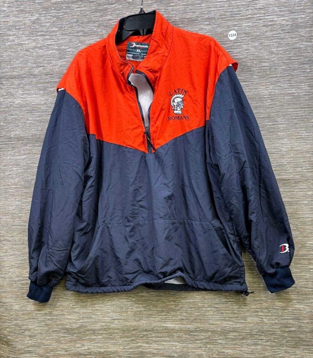 Boathouse Latin Romans Windbreaker Jacket Mens XL Red Navy 1/4 Zip Embroidered